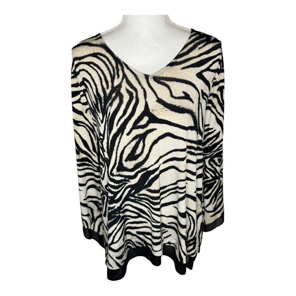 Alfani Women's Zebra Print Knit Pullover Sweater Size L Multicolor Casual